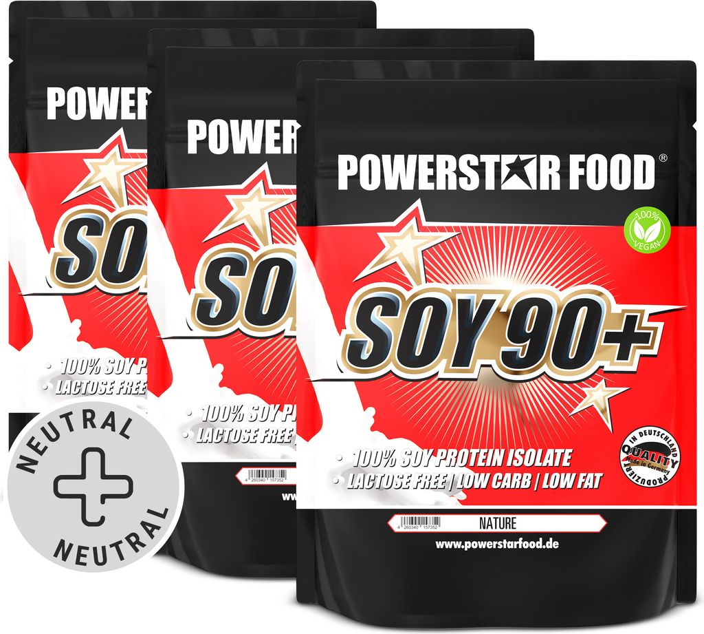 Powerstar SOY 90+ | 3x1kg Soja-Protein-Isolat | Gentechnisch unverändert & GMO-frei | Veganes Eiweiß-Pulver zum Muskelaufbau | Nature