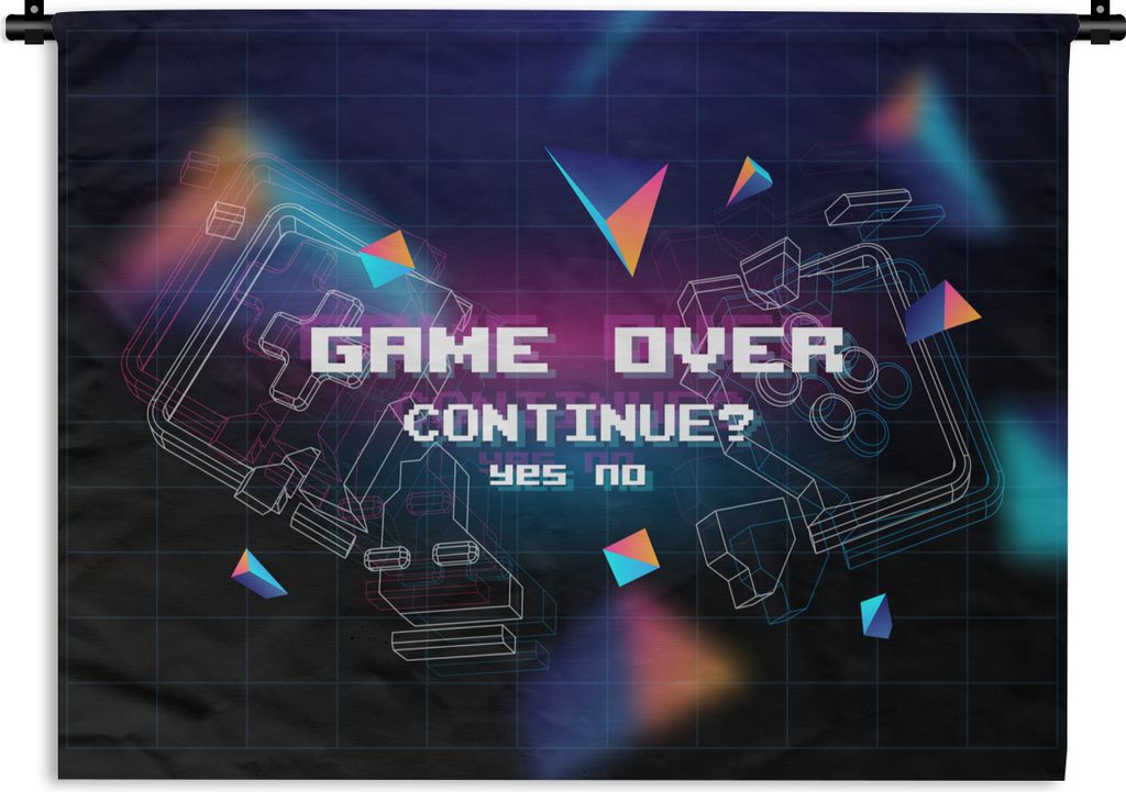MuchoWow Wandteppich Wandbehang Spiele - Arcade - Game Over - Schwarz - Blau - Spiele 90x67.5 cm Tapisserie Dekoration Wandtuch - Fototeppich - W...