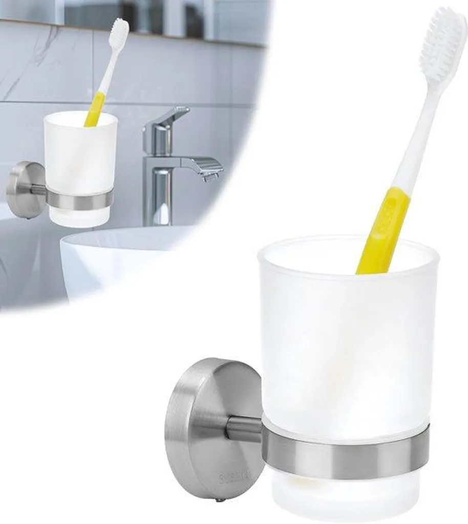 Organisateur de brosse à dents mural inox 304 et verre de rinçage