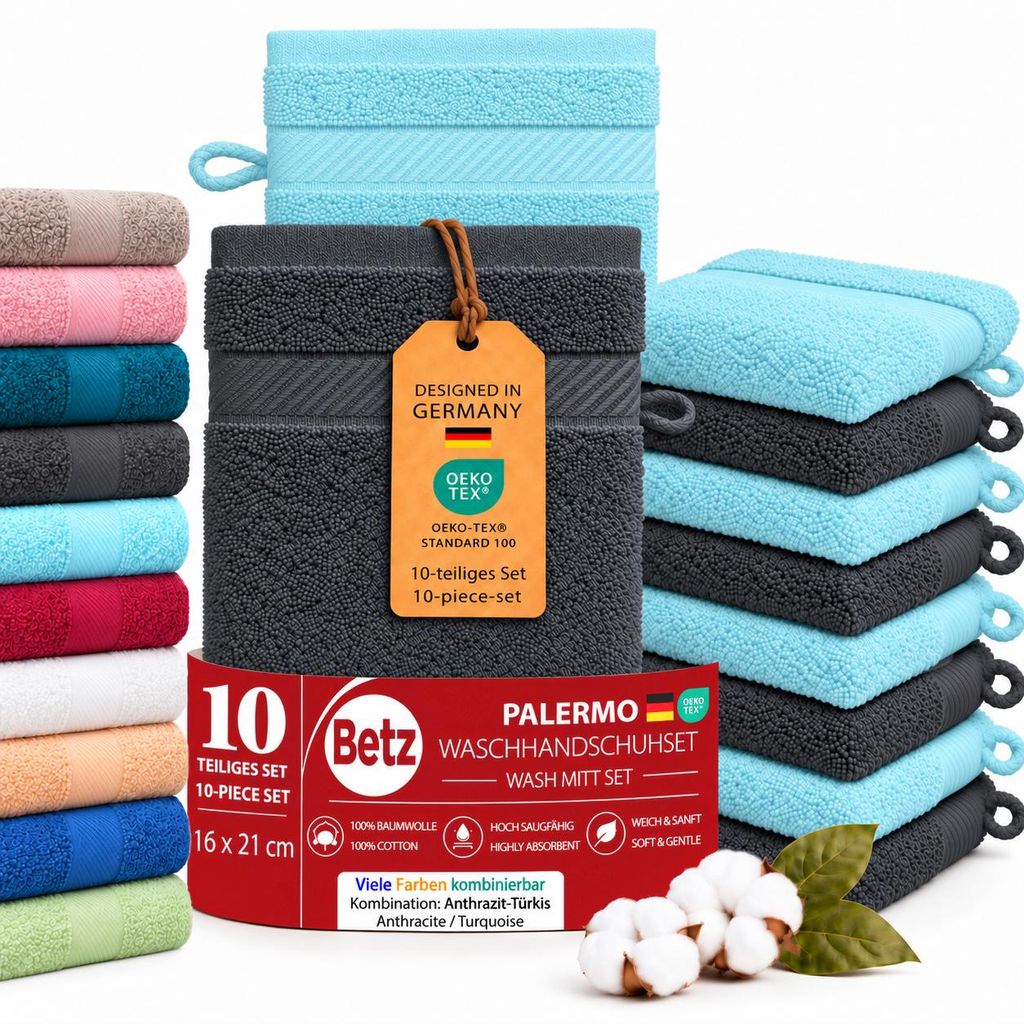 Betz 10 Stück Waschhandschuhe 16x21 cm PALERMO 100% Produktbild 