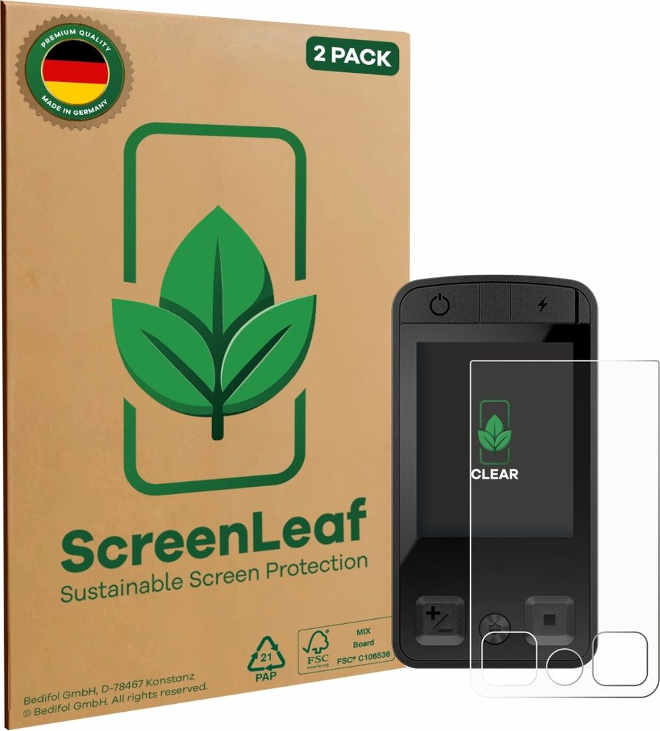 2x ScreenLeaf Schutzfolie für Bosch Kiox 400C nachhaltiger Displayschutz Display Schutz Folie Klar Transparent