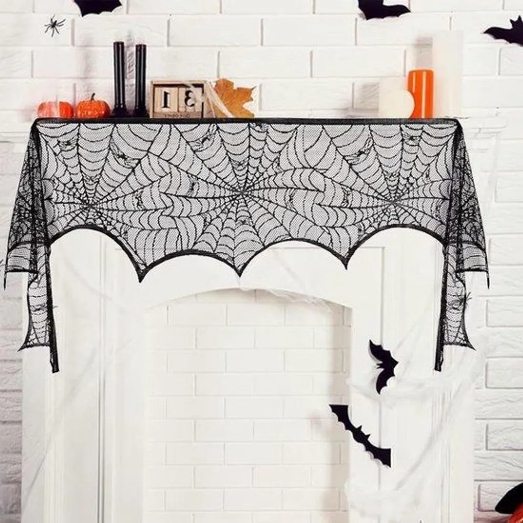 Rideau de porte Halloween toile d'araignée en dentelle noire 244x45cm