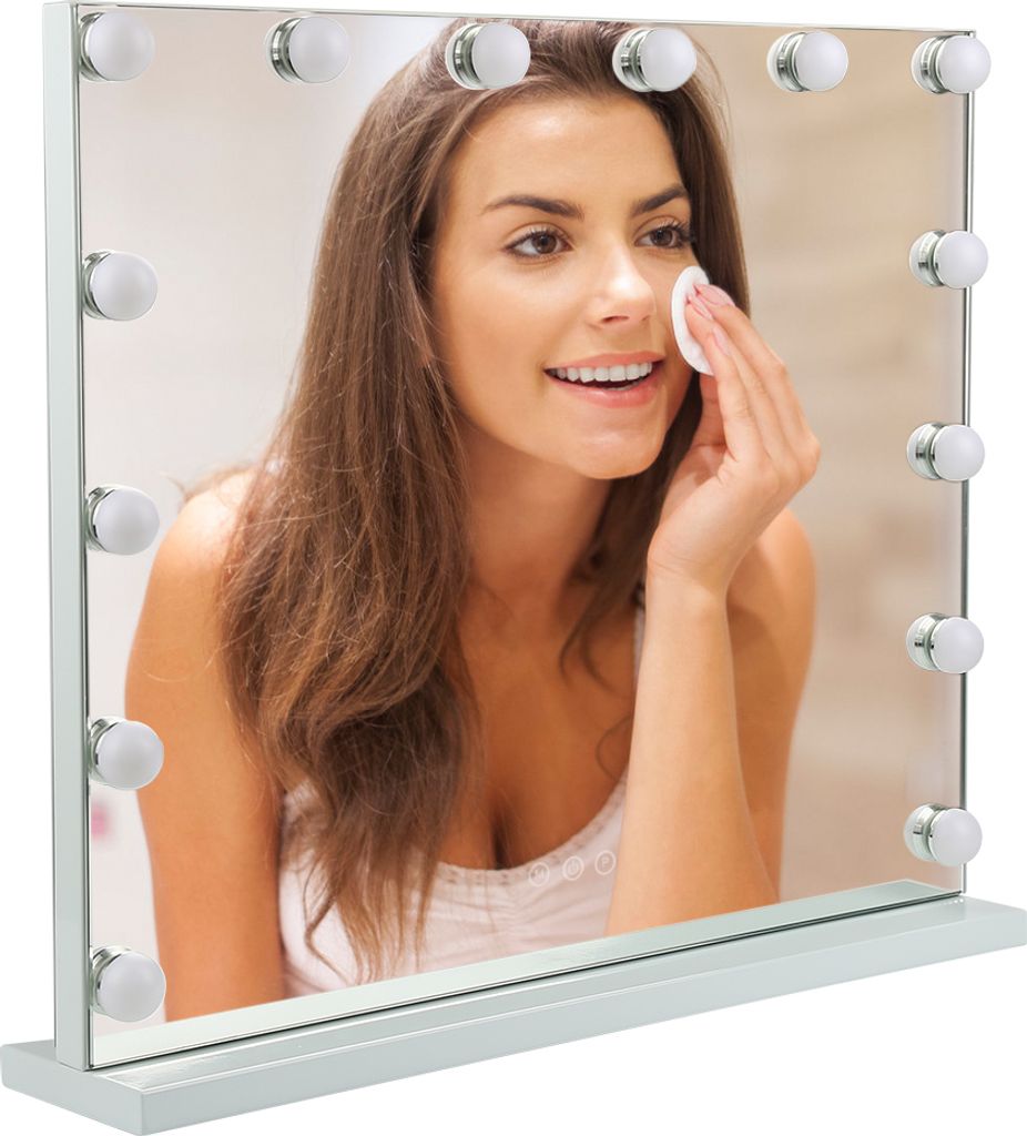 Schminkspiegel mit 17 LED Beleuchtung Hollywood Spiegel für Badzimmer Schminktisch Weiß