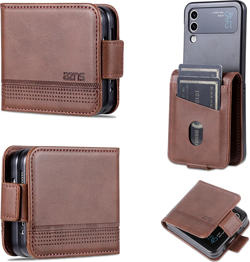 Galaxy Z Flip3 Custodia in pelle, Flip Cover Wallet Case Chiusura magnetica Stand Cover protettiva per Samsung Galaxy Z Flip 3 5G Caffè