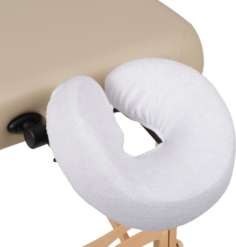 Habys Frottee-Bezug für Kopfstütze Massageliege | Kopfstützenbezug | Nasenschlitz Baumwolle mit Gummizug | Gesichtsauflage | Weiß