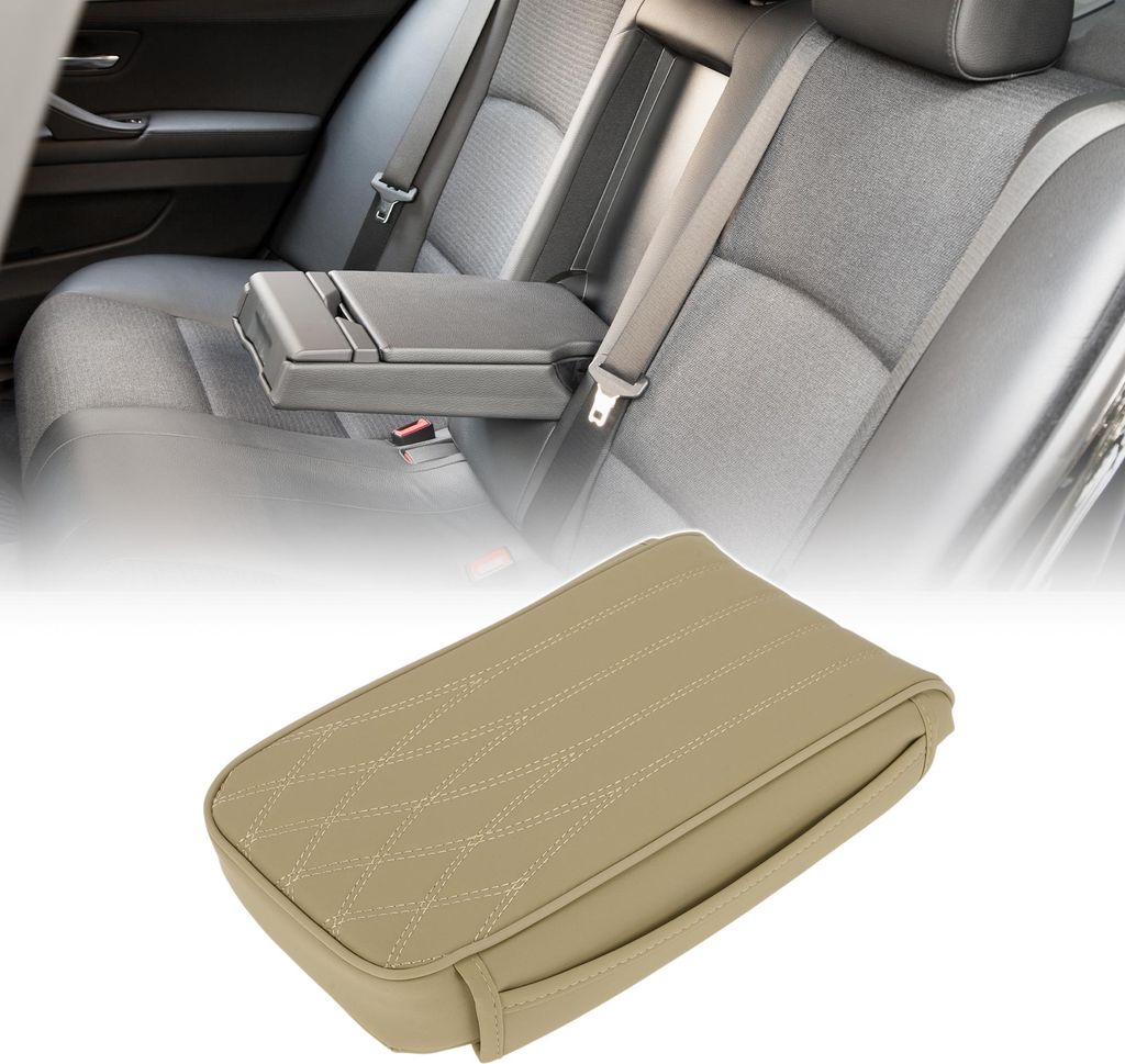 Auto Armlehnenpolster 11,81"x6,69" Mittelkonsole Abdeckung Armlehnen Sitzbox Abdeckung Kunstleder Beige