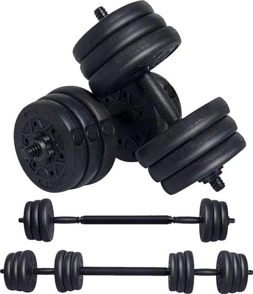 Kit Haltères 2 en 1 Modulable 20 kg avec Barre de Liaison et Grips