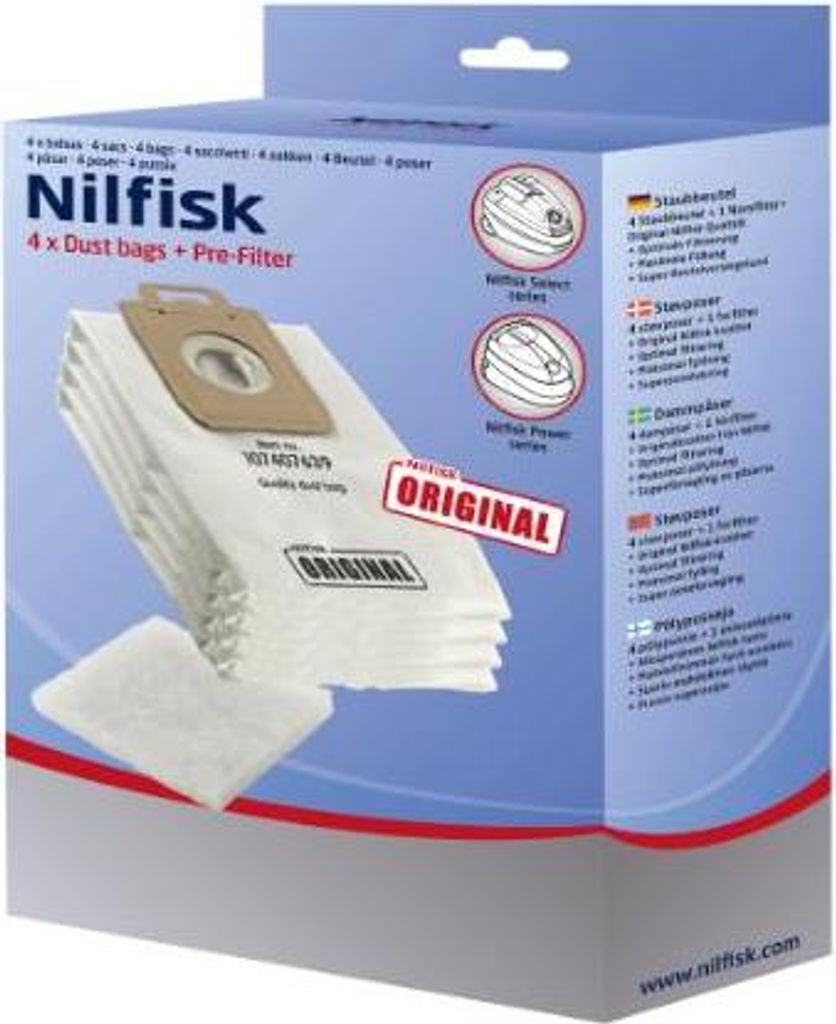 Nilfisk 128389187, Stofzak, wit, 4 stuks, verpakking van 4 Productafbeelding 