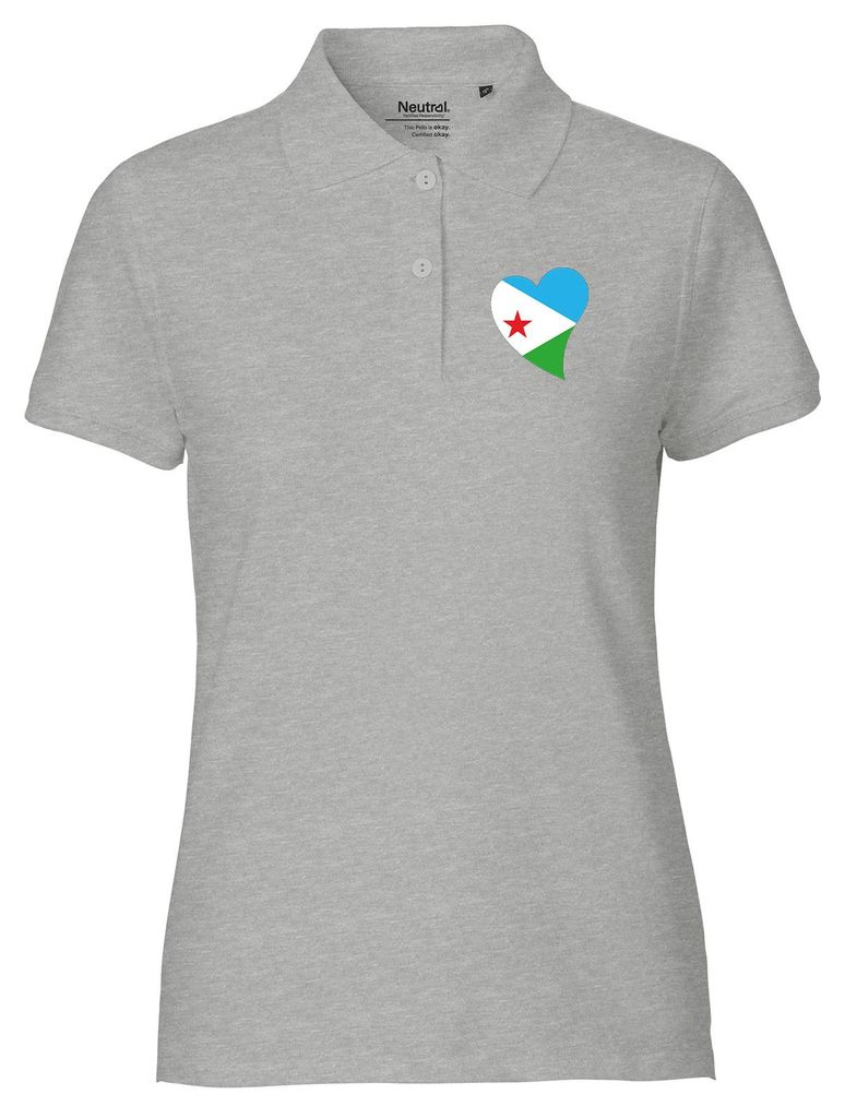 Huuraa Damen Polo Shirt Dschibuti Flagge Herz XL Sport Grey Bio Baumwolle Fairtrade Poloshirt Geschenkidee