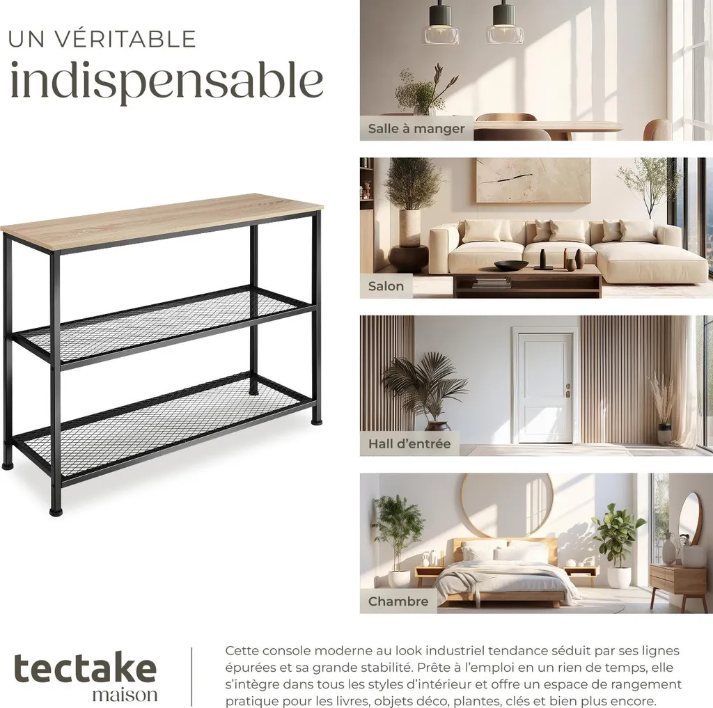 Table Console Chêne Sonoma 100cm - Plateau Bois et Structure Métal - 5