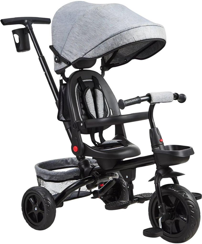 6-in-1 Kinder Dreirad mit Schubstange – Klappbares Kinderfahrzeug mit Verstellbarem Sitz, Sonnendach & 360° Drehfunktion für Kinder von 10 Mona...