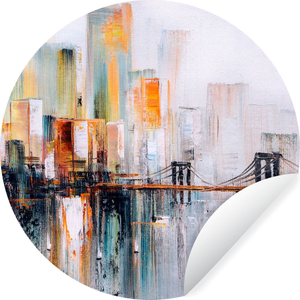 MuchoWow Runde Wandtattoo - Wandsticker Tapete Aufkleber Ölgemälde - Skyline - Abstrakt Ø 50 cm Selbstklebend und Repositionierbar - Wandaufkl...