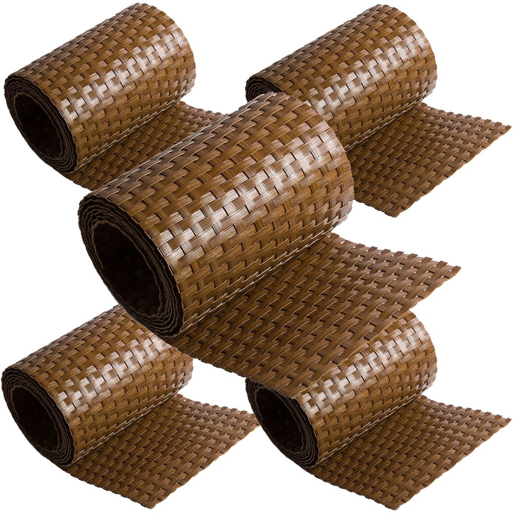 ECI Poly-Rattan Sichtschutzstreifen für Doppelstabzaun 19 | 255cm Hell Braun RD13 5 Rollen