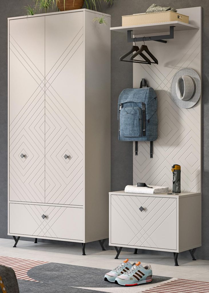 Garderoben-Set 3-teilig "Apunti" in Kaschmir / Sand matt Flurgarderobe 155 cm