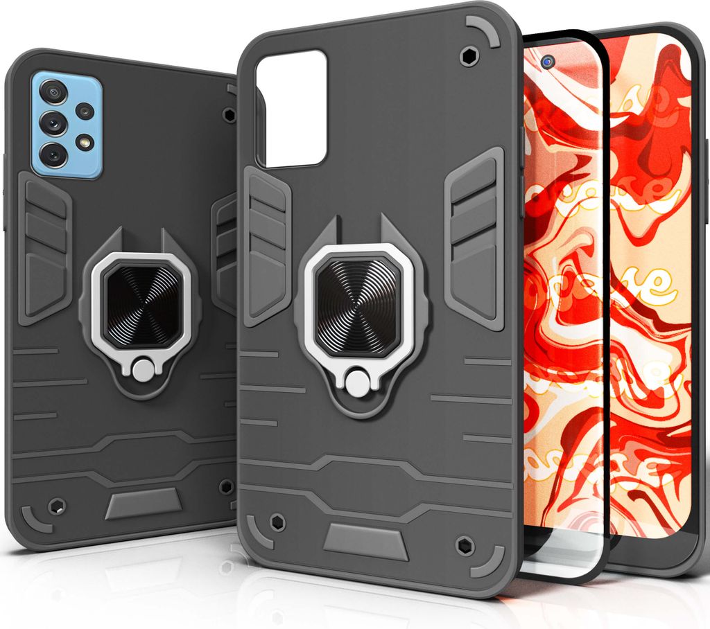 SAMSUNG GALAXY A72 4G / 5G hülle und glass | hüllen cover schwarz cover schutzhülle gepanzerte handyhülle Panzerhülle mir ständer Fingergriff...