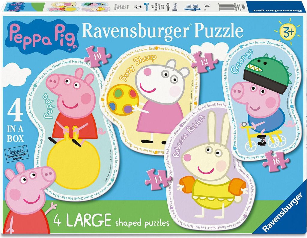 Ravensburger Kinderpuzzle 06956 - Zeit für Spiel und Spaß - 4 konturgeformte Puzzles mit 10, 12, 14 und 16 großen, stabi