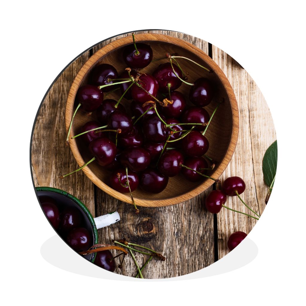 MuchoWow Aluminium Wandkreis Kirsche - Schale - Holz Ø 60 cm Wanddeko Modern Wohnzimmer - Wand Kreis - Wandbild - Schlafzimmer - Aluminium Bild ...