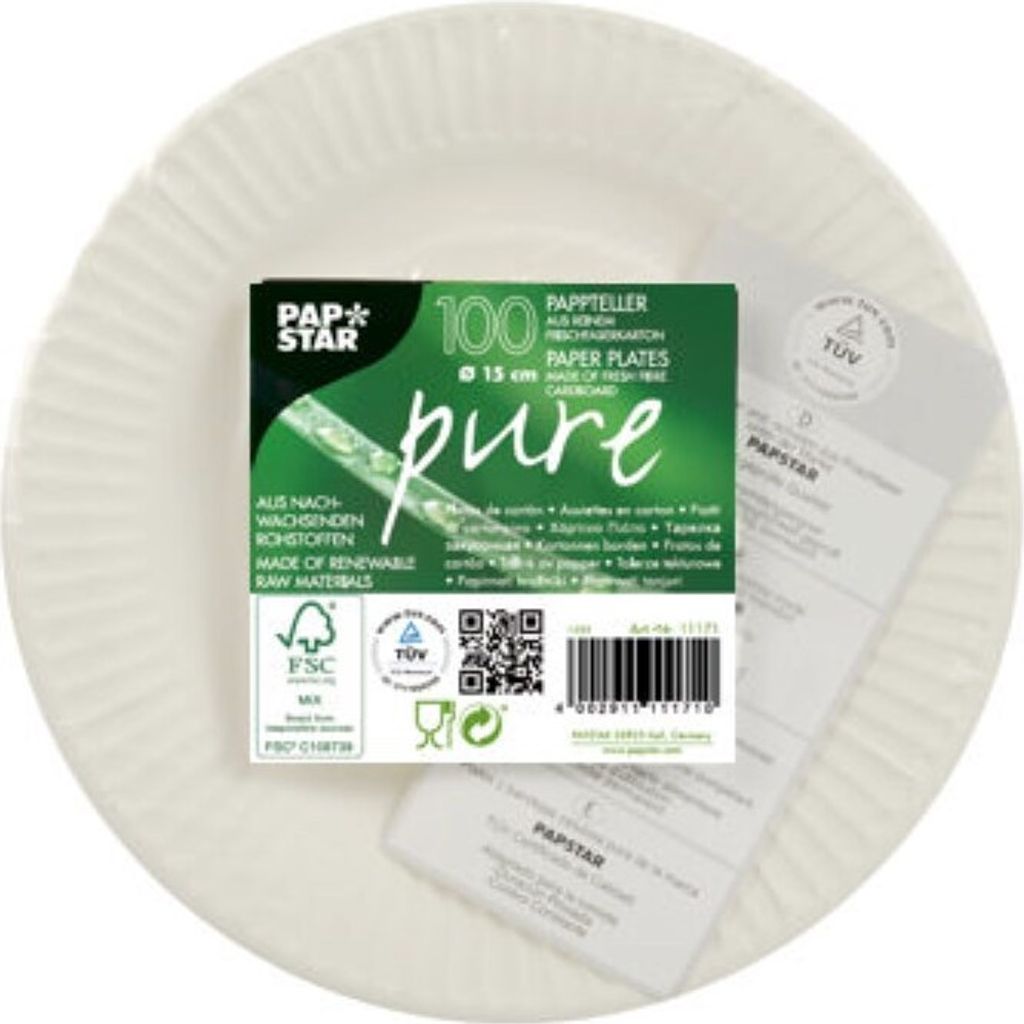 100 tanierov, kartón "pure" okrúhly Ø 15 cm biely Obrázok produktu 3