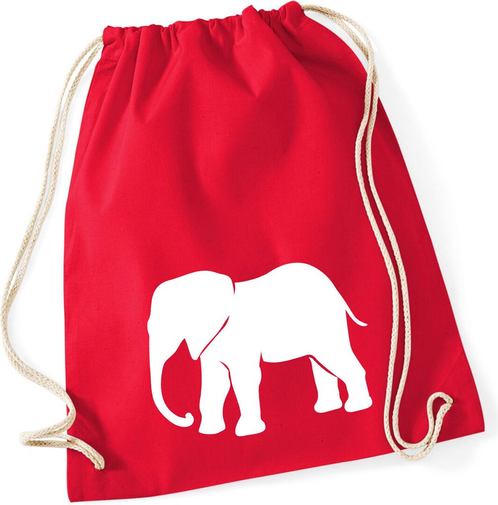 Huuraa Turnbeutel Elefant Silhouette 12 Liter Classic Red Baumwolle Rucksack Geschenkidee