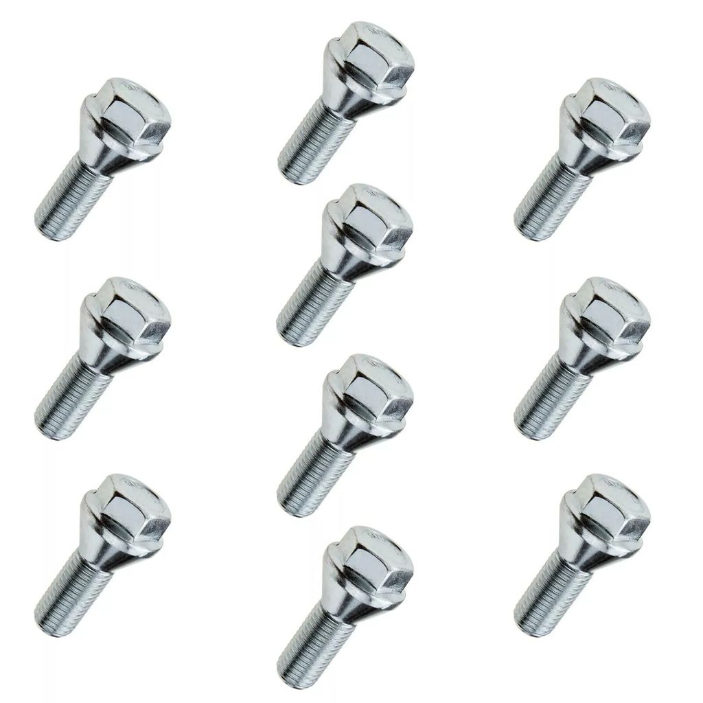10x Radschraube Flachkopf, M12x1.25, Gewindelänge: 24mm, Kegelbund,