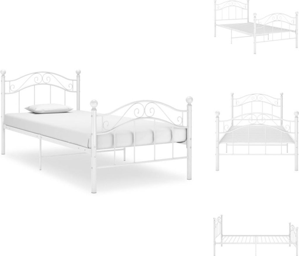 vidaXL Bett Weiß Metall 100x200 cm - Betten & Bettgestelle