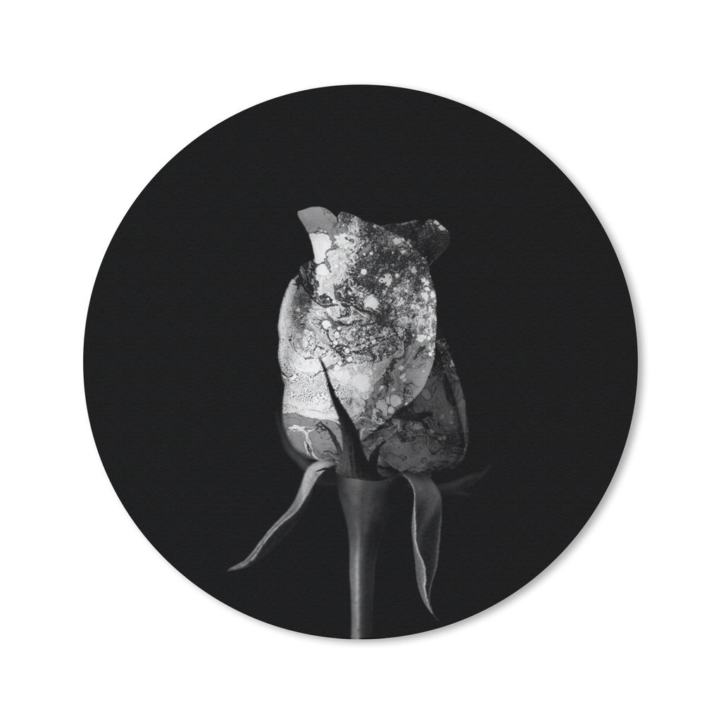 MuchoWow Mauspad Mousepad Rosen - Blumen - Farbe - Schwarz - Weiß 30x30 cm - Mousepads - Maus Mat - Pad - Mausunterlage - Tischunterlage - Schre...