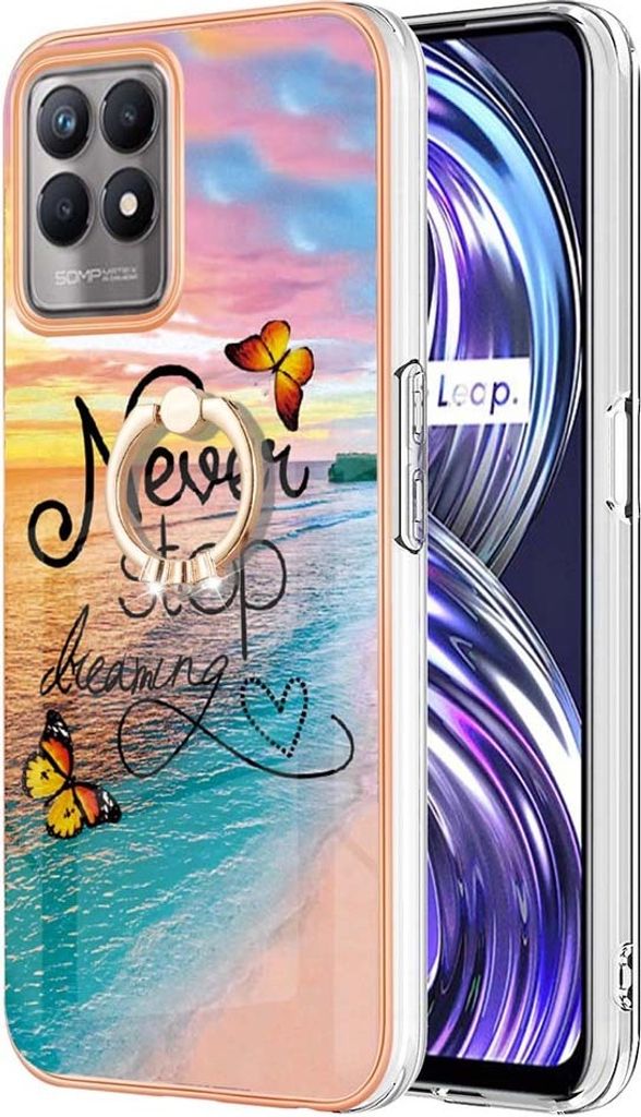 Hülle für Realme 8i Muster TPU Silikon Stoßdämpfer Bumper Schutzhülle mit Ring Ständer Gold