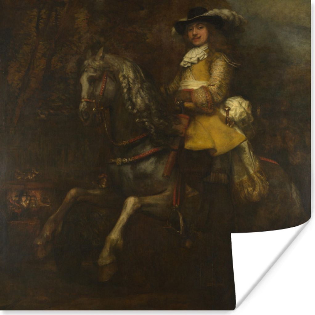 MuchoWow Poster Porträt eines Mannes zu Pferd, möglicherweise Frederick Rihel - Gemälde von Rembrandt van Rijn 100x100 cm - Babyzimmer