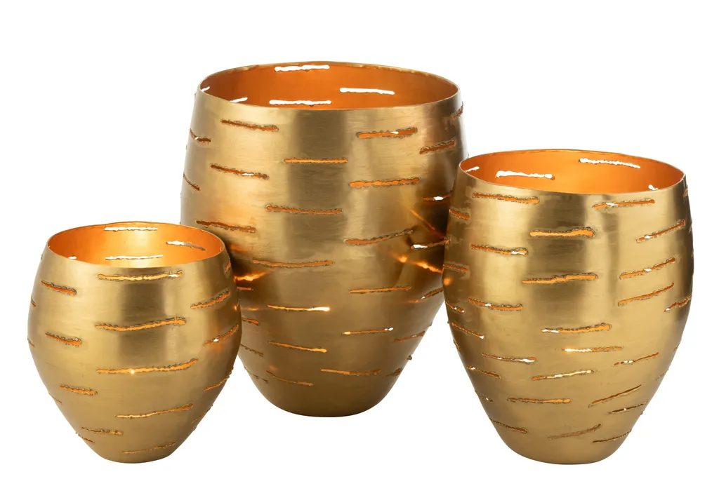 Lot de 3 Bougeoirs Photophores Dorés en Métal - Accessoires Déco de Table