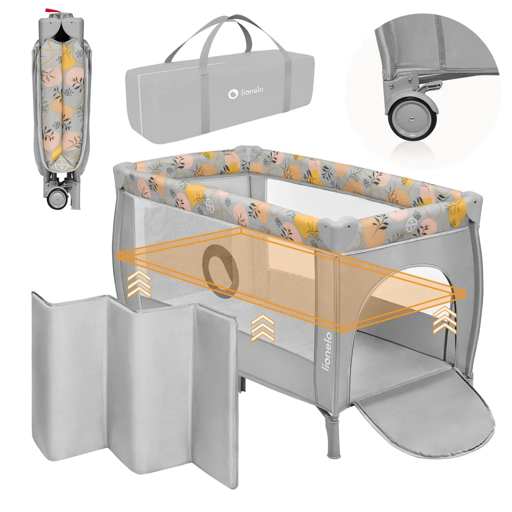 Parc bébé pliant Stefi Plus avec entrée zippée et matelas confort Rose