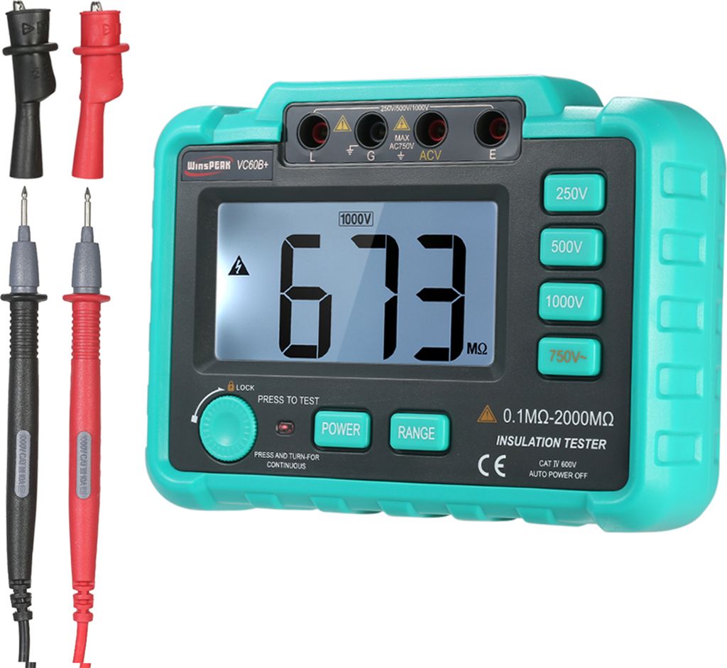 WinsPEAK VC60B+ LCD Digital Insulation Resistance Tester Megohm Meter Megohmmeter DC250V/500V/1000V AC750V