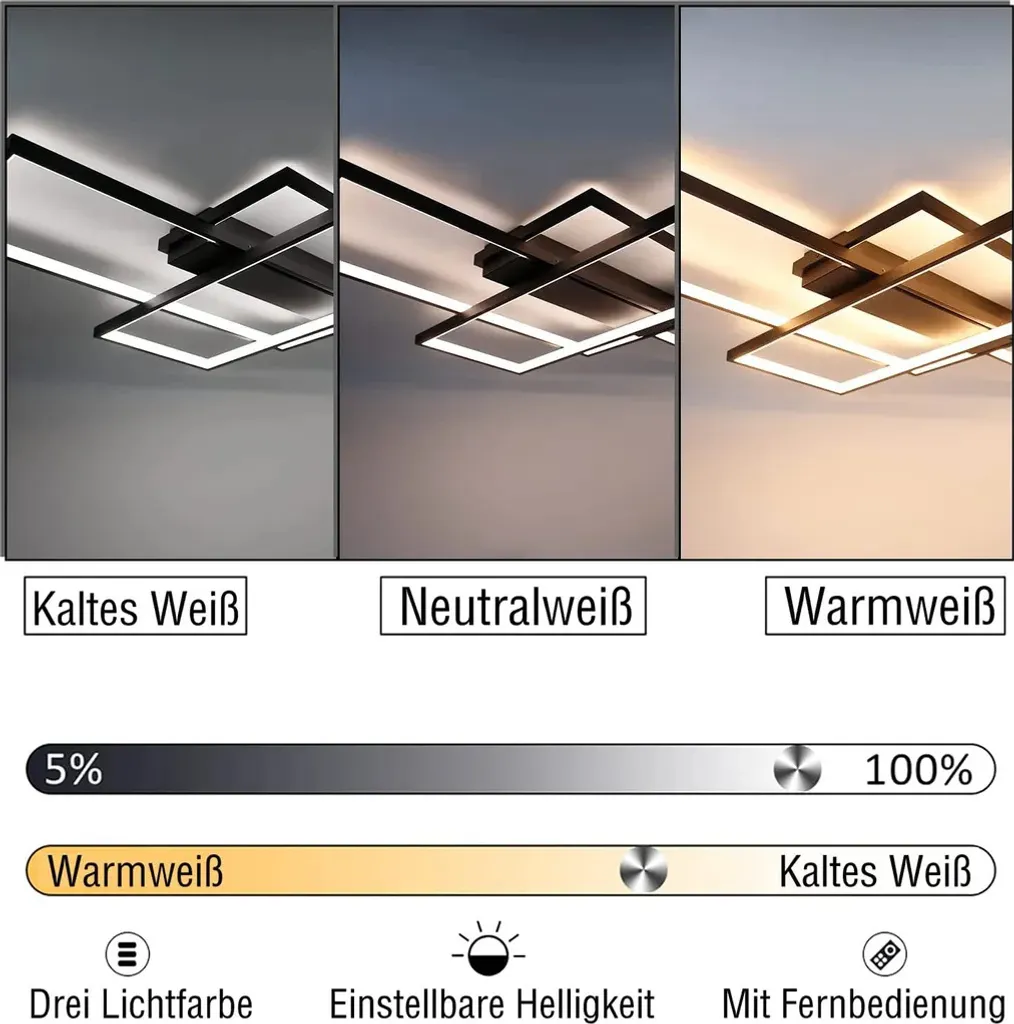 Plafonnier LED 88W Géométrique à Intensité Variable Noir Moderne - 2