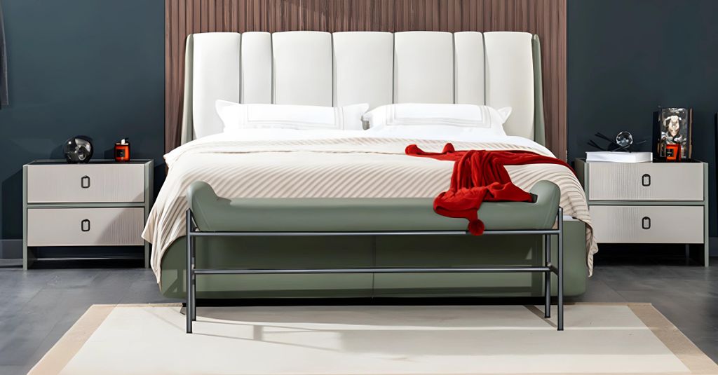 Schlafzimmer Garnitur Doppelbett Bett Nachttische Weiß Stoff 4tlg Set