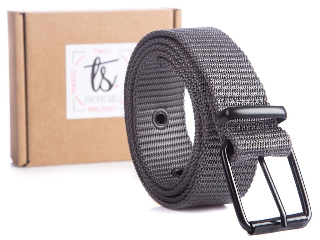 Sergej Fiber - Robuster Hosen Herren-Gürtel Gürtel mit klassischer Metallschnalle Nylon Arbeitshosengürtel Grau