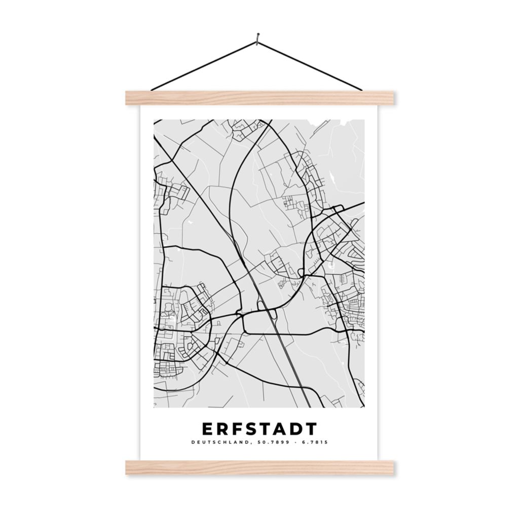 MuchoWow Textilposter Deutschland - Stadtplan - Erfstadt - Karte 40x60 cm mit holzfarbenen Rahmen - Poster