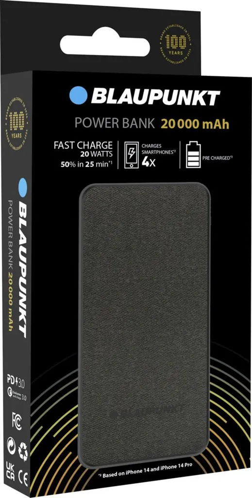 Blaupunkt Powerbank 120PB/1VH Batterie Externe 20000 mAh Rapid Charger