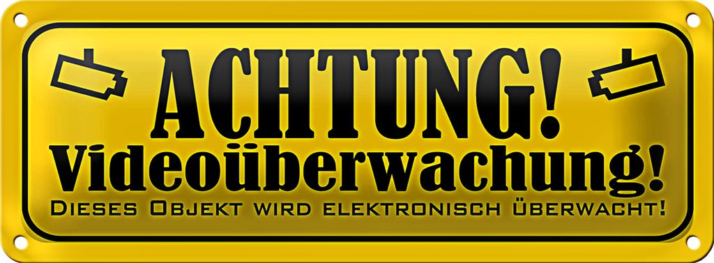 Blechschild Hinweis 27x10cm Achtung Videoüberwachung Dekoration