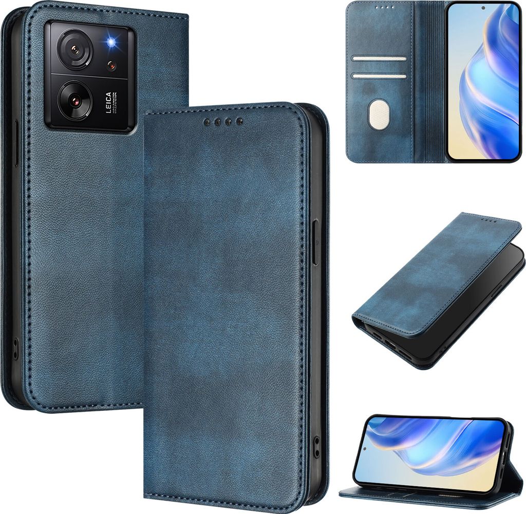 Handyhülle für Xiaomi 13T / 13T Pro, Vintage Leder RFID Schutz Kartenfach Standfunktion Magnetische Klapphülle Blau