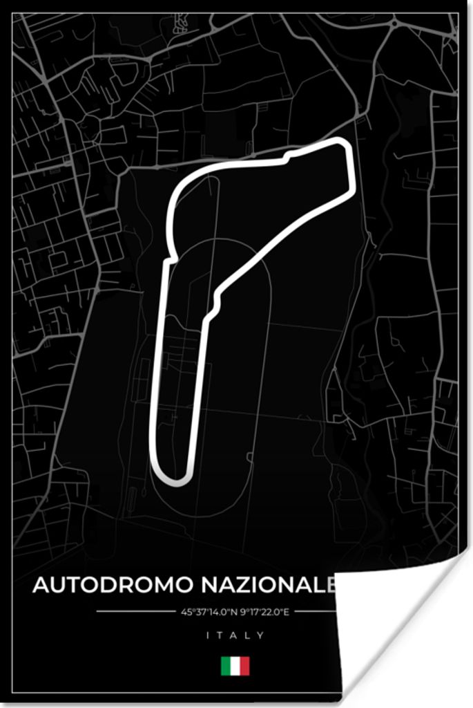 MuchoWow Poster Rennsport - F1 - Rennstrecke - Italien - Autodromo Nazionale Monza - Schwarz 40x60 cm - Plakate für die Wand - Poster Babyzimmer
