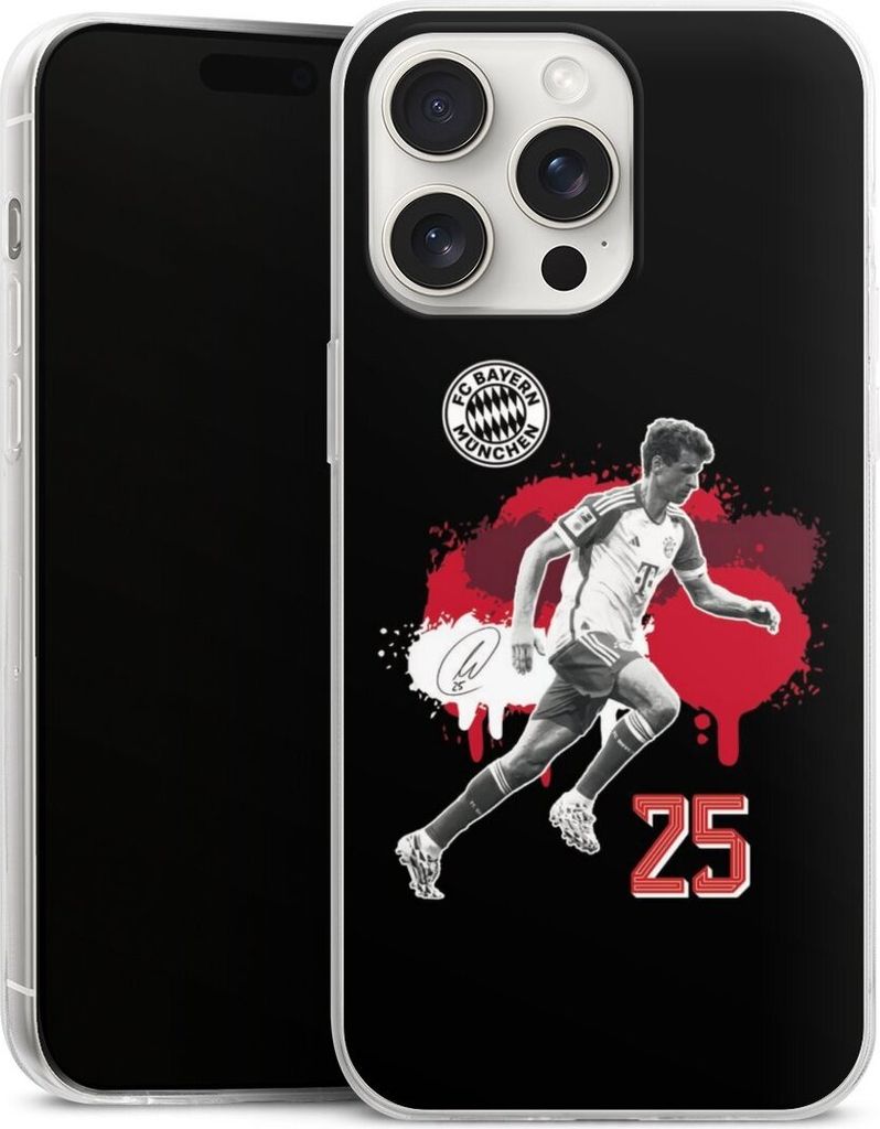 DeinDesign Slim Hülle für Apple iPhone 15 Pro Max Silikon Case Ultra Dünn Handyhülle FC Bayern München Offizielles Lizenzprodukt Thomas Müller