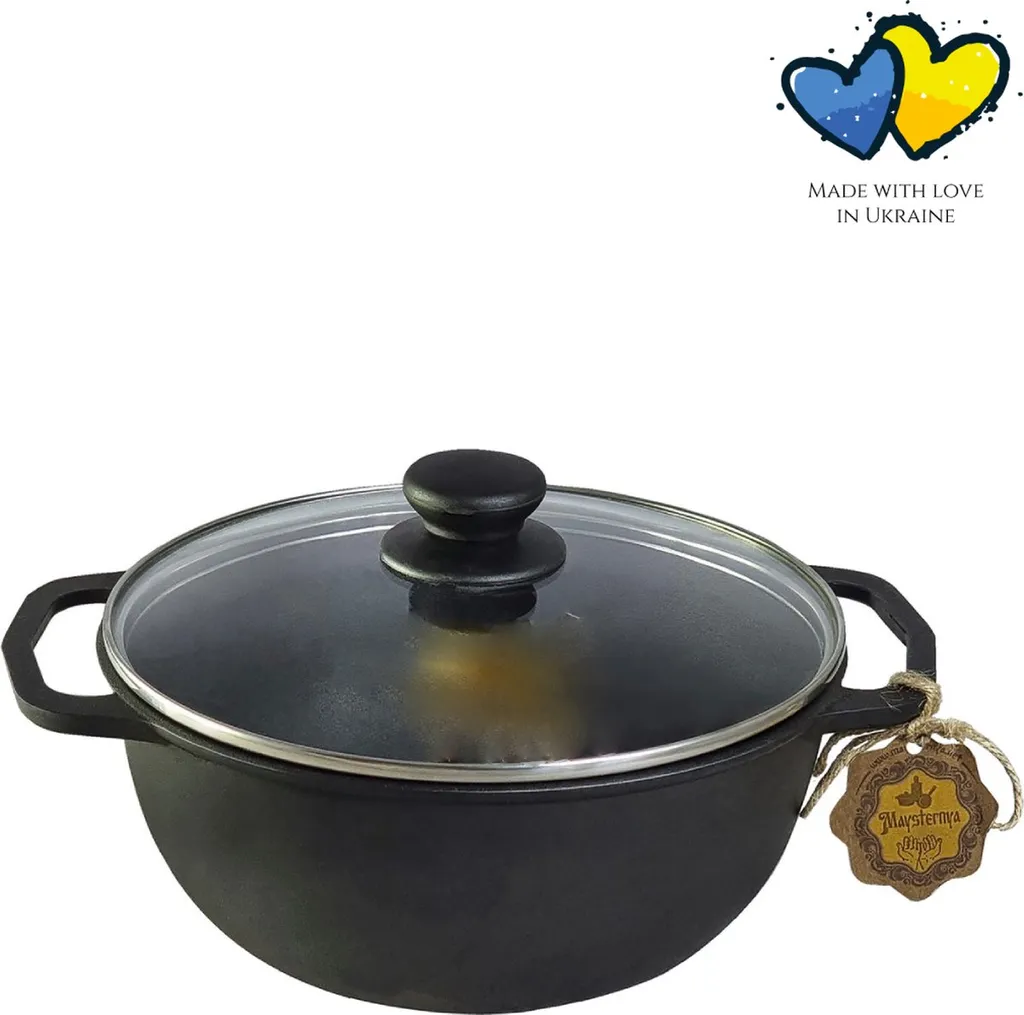 Padella Wok Ghisa 5L Induzione - Wok Professionale con Coperchio Nero
