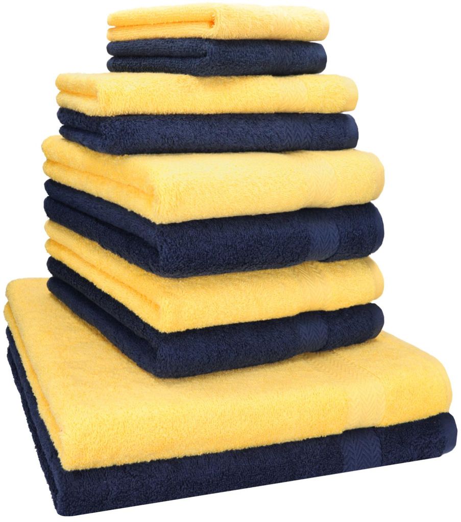 Betz 10-tlg. Handtuch-Set PREMIUM CLASSIC 2 Duschtücher 4 Handtücher 2 Gästetücher 2 Seiftücher Farbe: gelb & dunkelblau