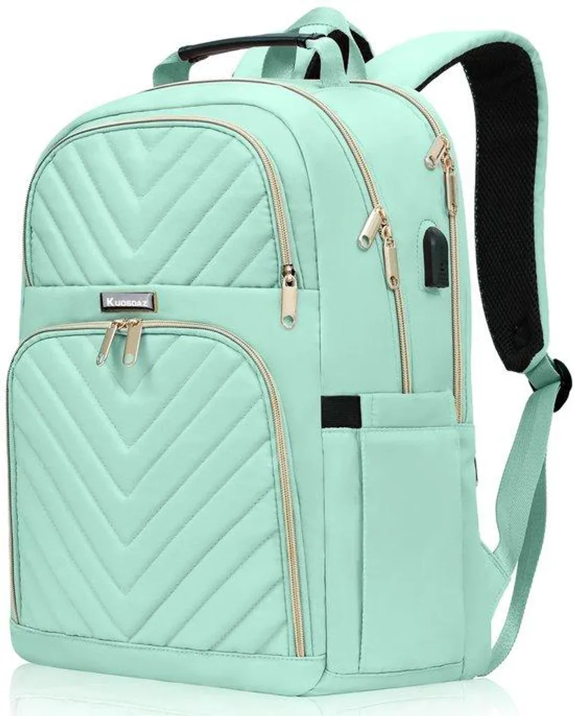 Sac à dos école fille 15,6 pouces vert pastel avec port de charge USB