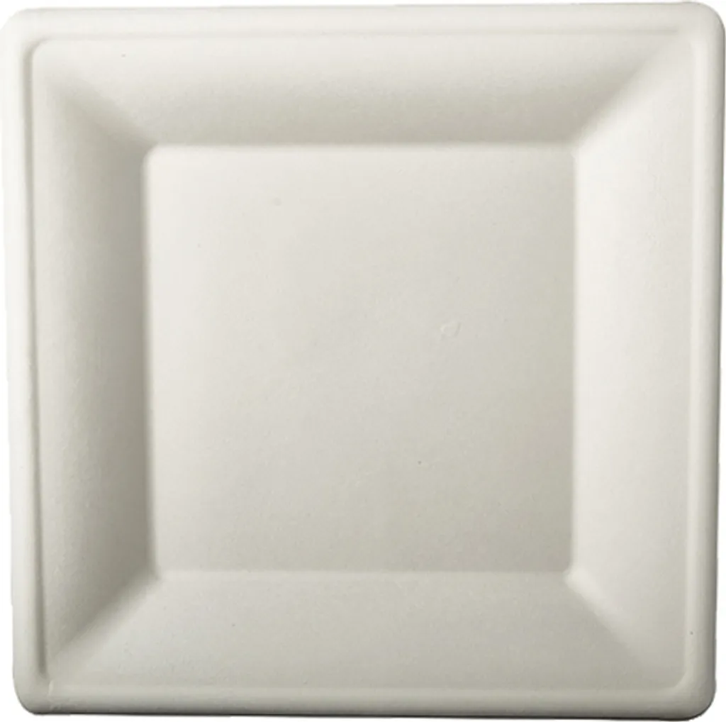 50 Assiettes carrées 26x26 cm en canne à sucre pure blanches jetables