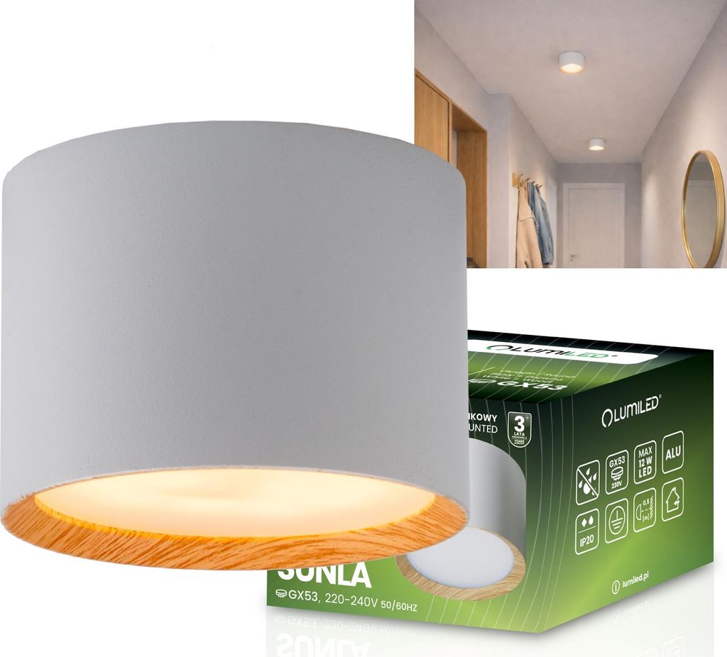 LUMILED Reflektor natynkowy GX53 Oprawka Białe drewno Zdjęcie produktu 