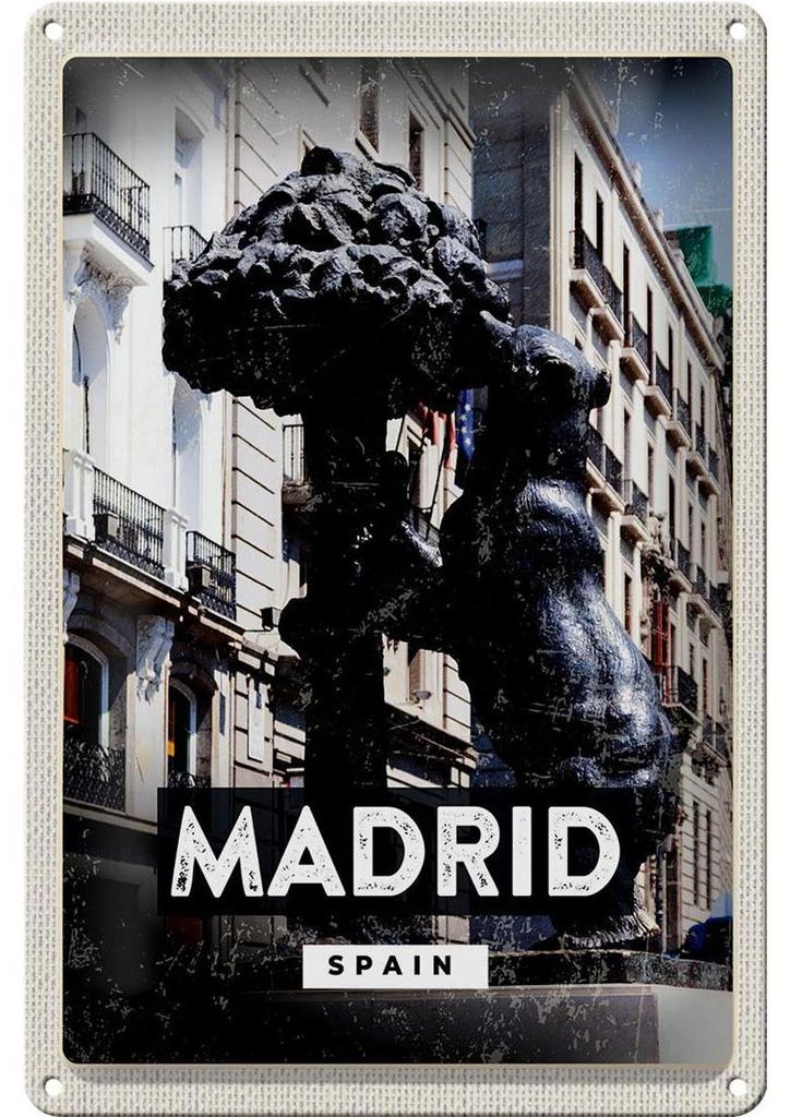 Blechschild Reise 20x30cm Madrid Spain Statue des Bären Produktbild 