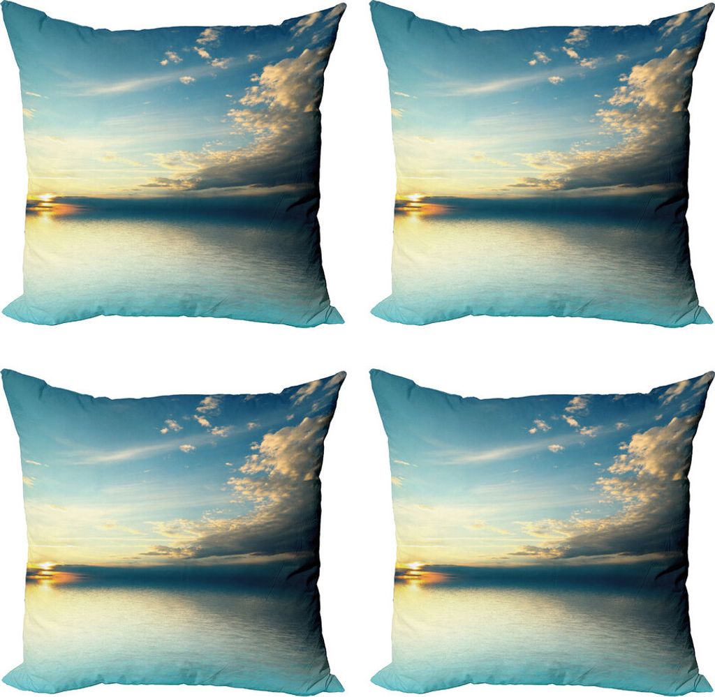ABAKUHAUS Ozean Kissenbezug Set (4 Stück), Sea Sunset Horizon, Moderner Doppelseitiger Digitaldruck, 45 cm x 45 cm, Teal Aqua-Blau