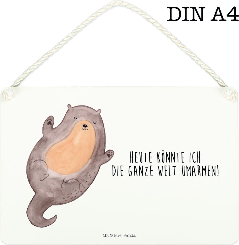 Mr. & Mrs. Panda Schild Otter Umarmen DIN A4 - Weiß - Geschenk, gut Gelaunt, Optimistisch, wandtafel, Türschild, Seeotter See, holzbild, glückli...