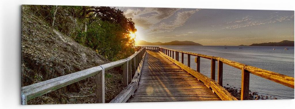 Bild auf Leinwand - Leinwandbild - Fußgängerbrücke Himmel Wasser - 160x50cm - Wand Bild - Wanddeko - Leinwanddruck - Bilder - Kunstdruck - Wandd...
