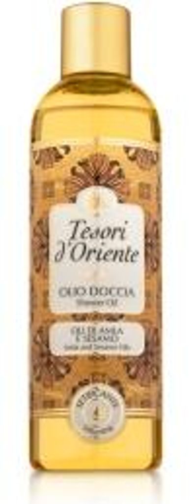 A product shot of a bottle of shower oil.